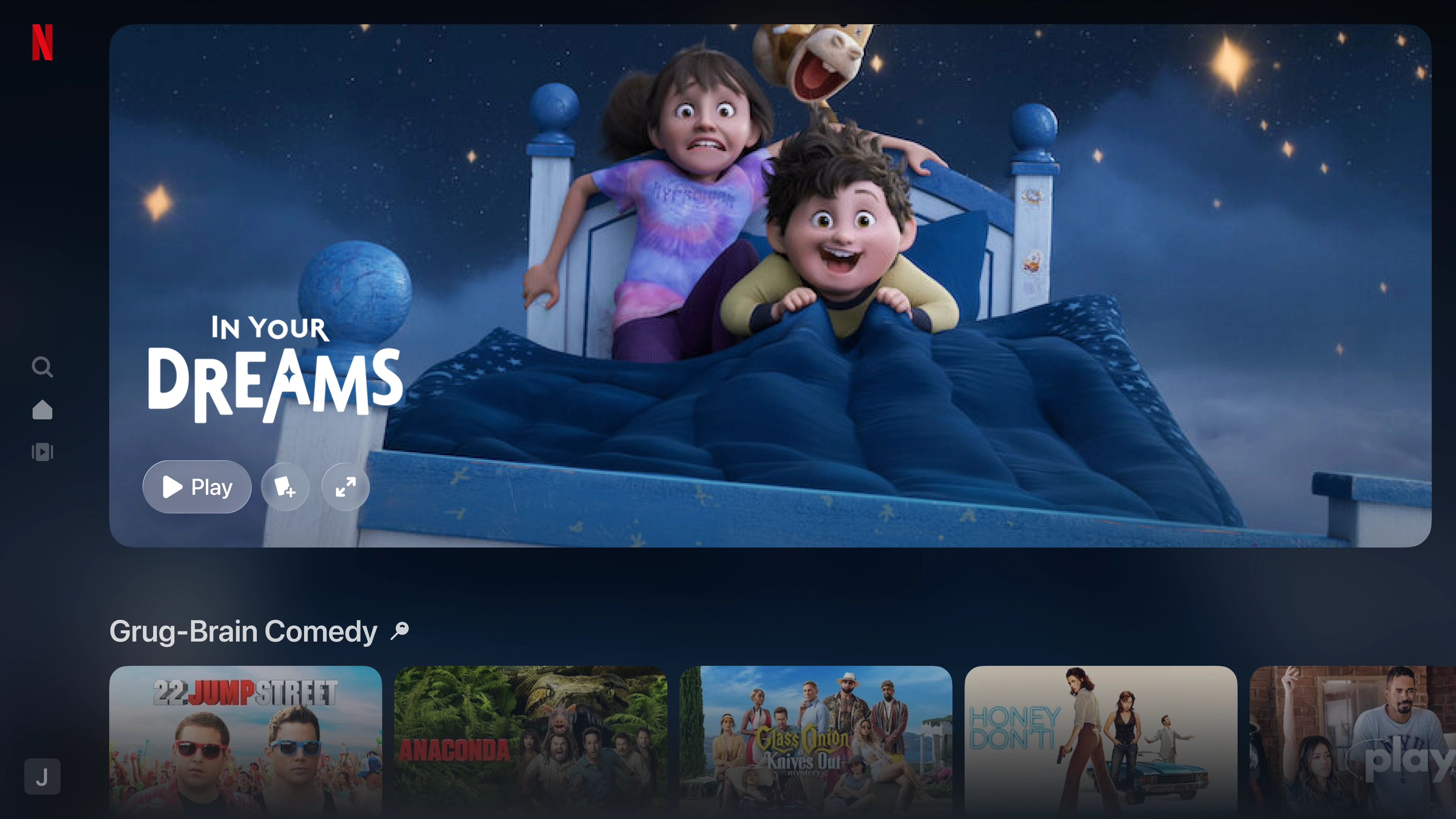 Home screen featuring 'In Your Dreams'