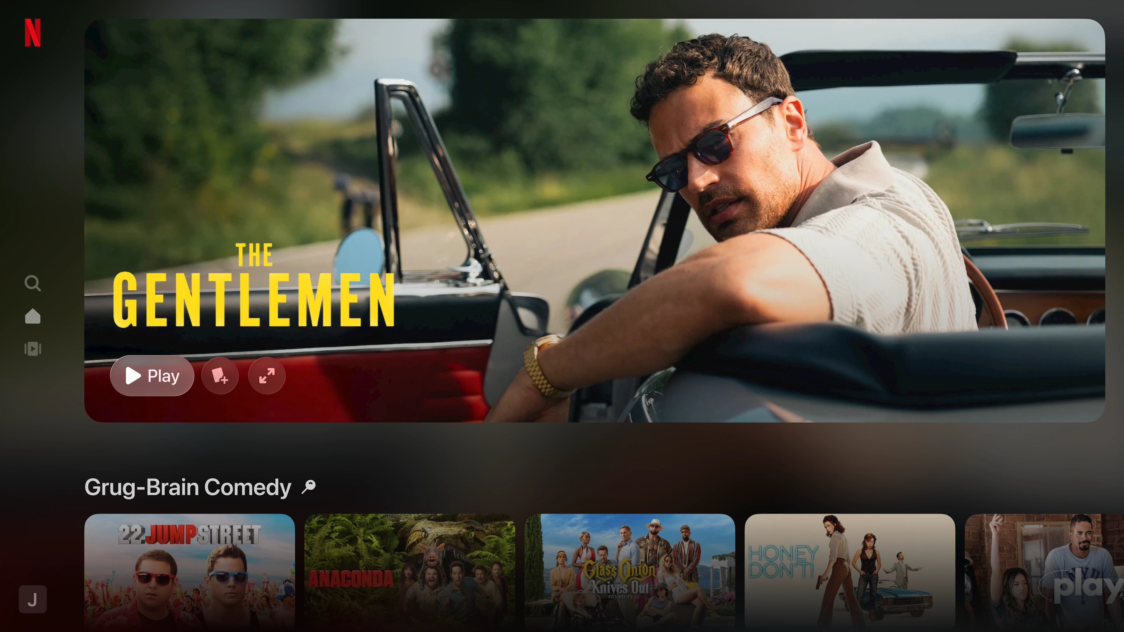 Home screen featuring 'The Gentlemen'