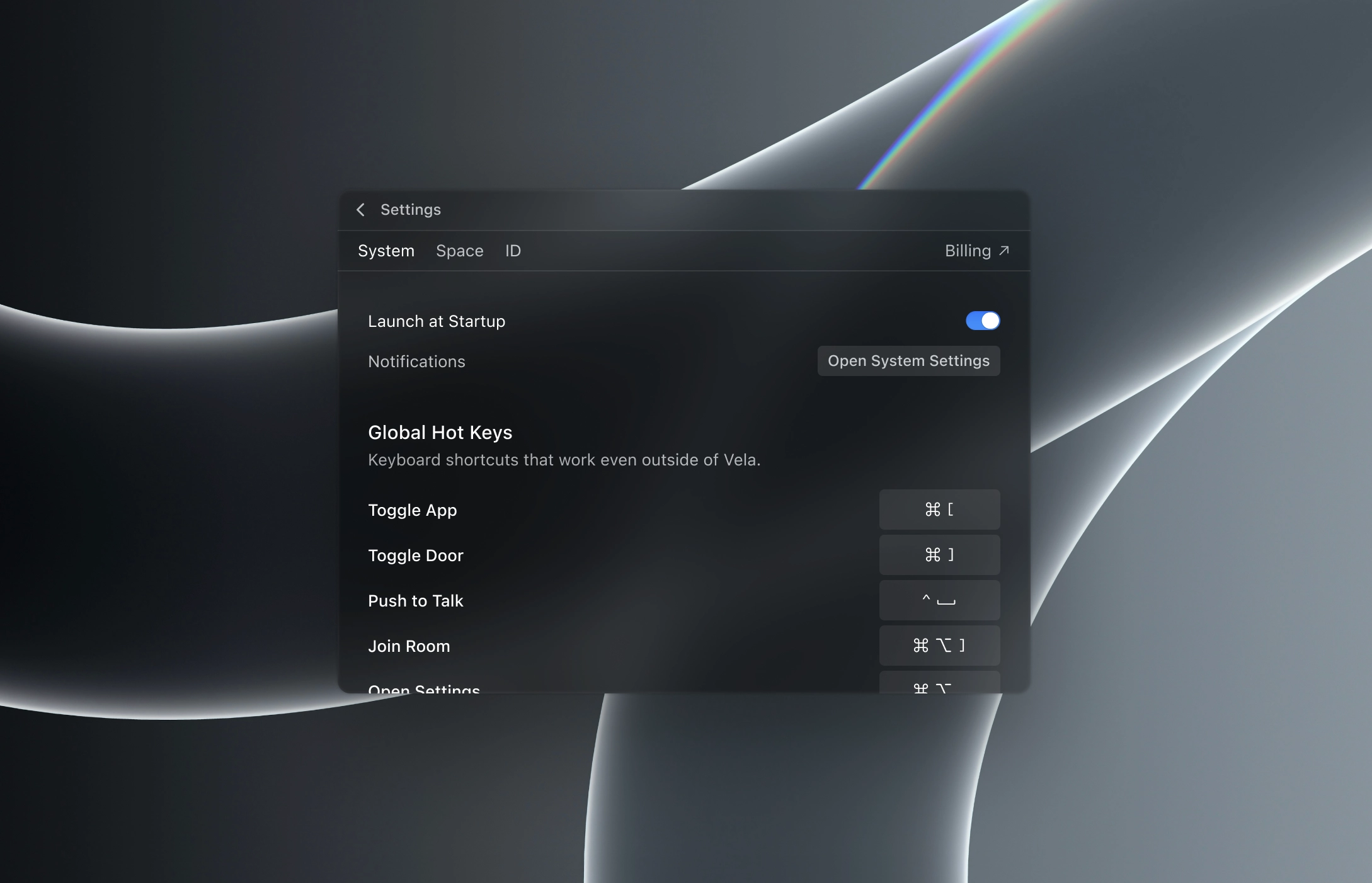 System settings